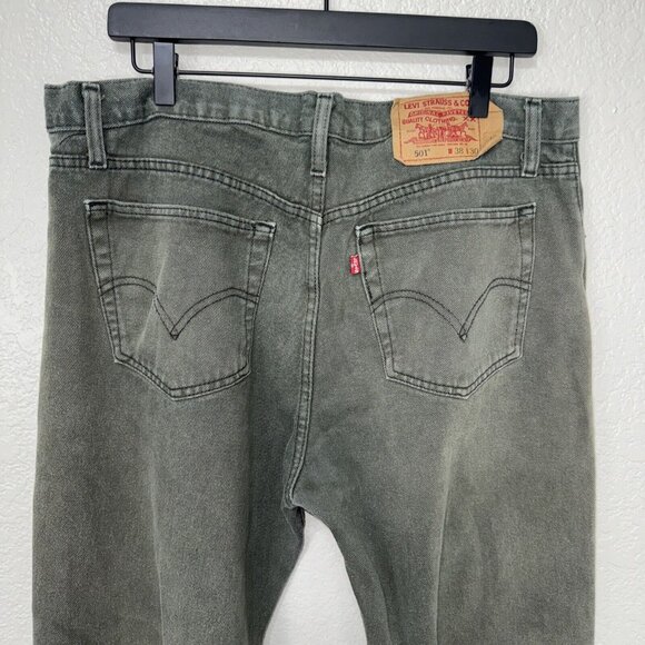 Vintage Levis 501 Jeans 38x30 Green Levi’s USA 90's Iconic Button Fly Casual - Picture 2 of 13